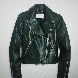 J. Crew Collection Leather Green Motorcycle Jacket